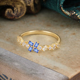 Half Eternity Straight Wedding Band Cluster Sapphire Stacking Ring